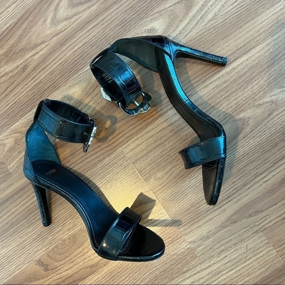 Maje Crocodile Embossed Buckle Heeled Sandals - Picture 2 of 13